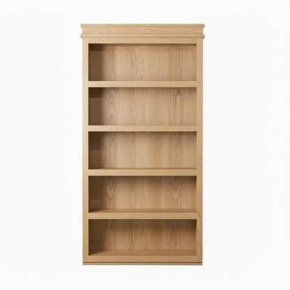 Murphy Door® light oak wooden bookshelf with five open shelves, featuring clean lines and natural wood grain finish.