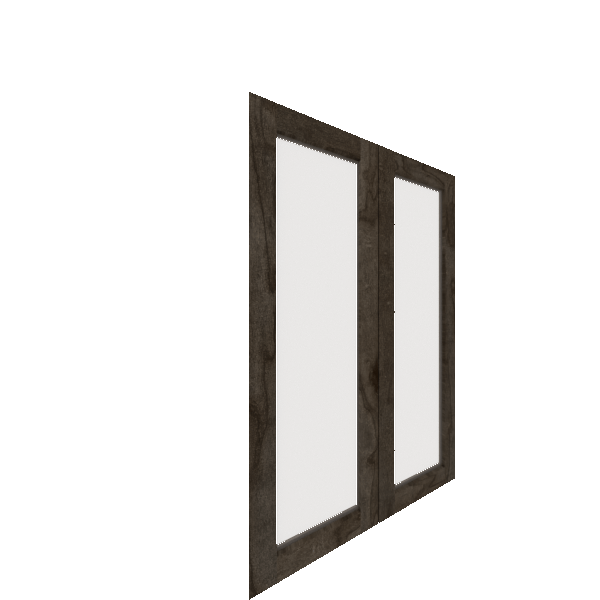 Upper Inset Glass Panel Cabinet Door - Left (Veneers) (French Door) - Maple Veneer / Burnt Coal Stain