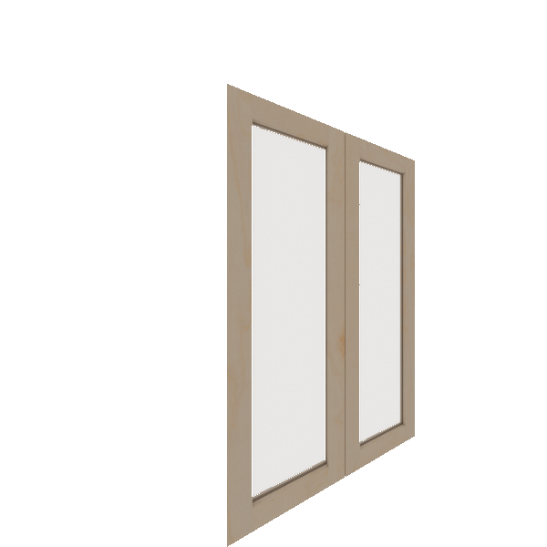 Upper Inset Glass Panel Cabinet Door - Right (Veneers) (French Door) - Maple Veneer / Unfinished
