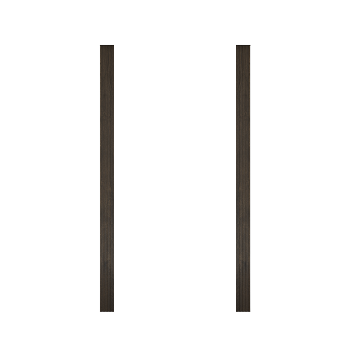 Two vertical dark brown wooden posts from Murphy Door®, used for hidden door frame construction.