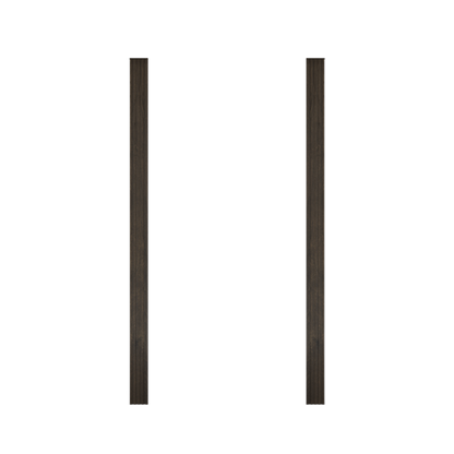 Two vertical dark brown wooden posts from Murphy Door®, used for hidden door frame construction.
