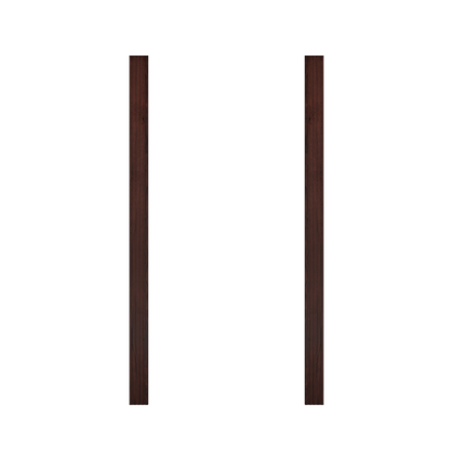 Two vertical dark brown wooden trim pieces from Murphy Door®, used for hidden door installations.