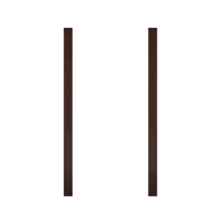 Two vertical dark brown wooden door jamb strips from Murphy Door® for custom hidden door installation.