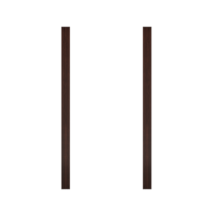 Two vertical dark brown wooden door jamb strips from Murphy Door® for custom hidden door installation.
