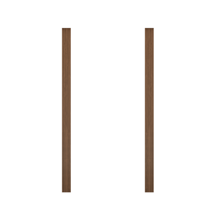 Two vertical wooden slats in walnut finish from Murphy Door® for custom hidden door components.