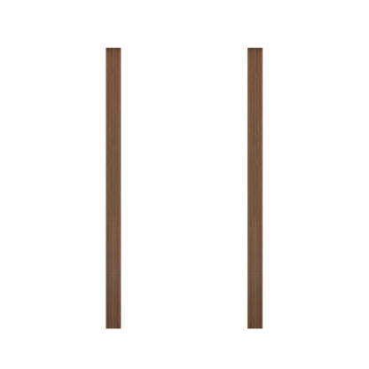Two vertical wooden slats in walnut finish from Murphy Door® for custom hidden door components.