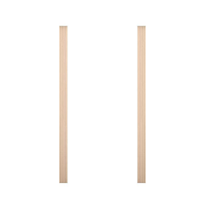 Two vertical unfinished wooden fluted columns from Murphy Door®, designed for custom hidden door installations.