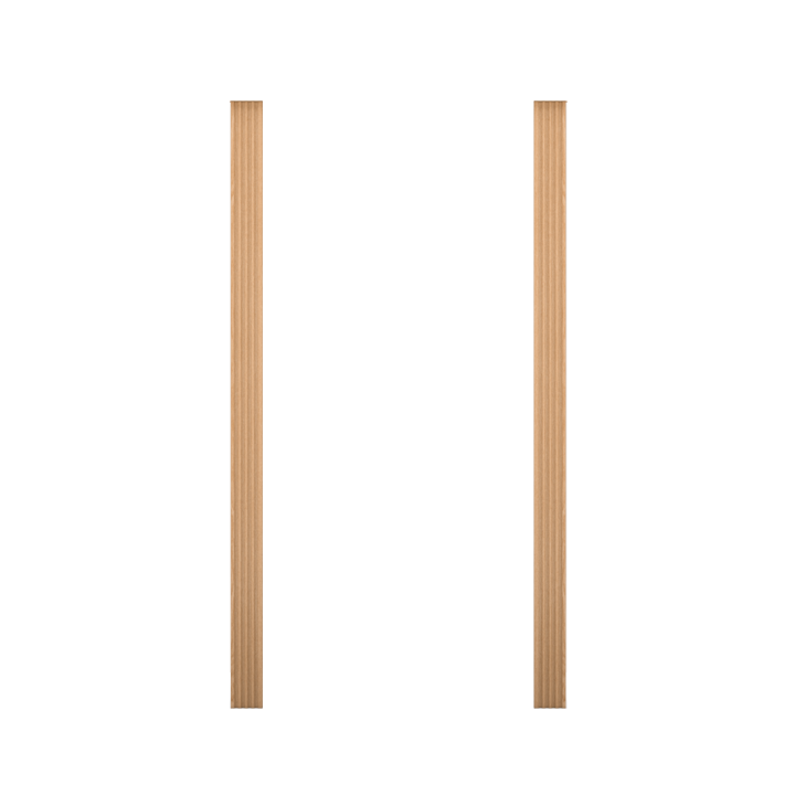 Two wooden fluted columns from Murphy Door®, crafted from light oak material for hidden door installations.