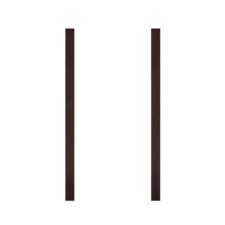 Two vertical dark brown wooden trim pieces from Murphy Door®, for custom hidden door installations.