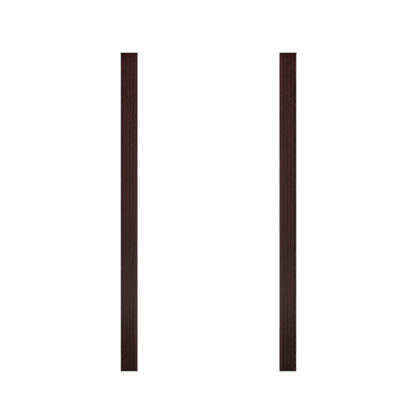 Two vertical dark brown wooden trim pieces from Murphy Door®, for custom hidden door installations.