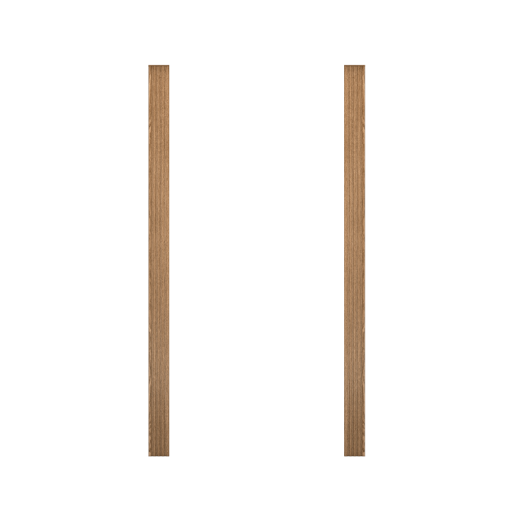 Two vertical wooden slats from Murphy Door® in light oak finish for custom hidden door installation.