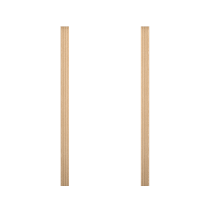 Two vertical light wooden trim pieces from Murphy Door®, featuring fluted design for hidden door installation.