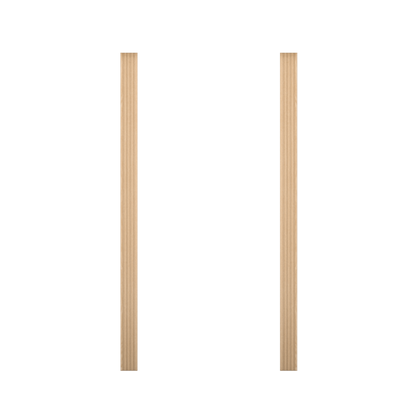 Two vertical light wooden trim pieces from Murphy Door®, featuring fluted design for hidden door installation.