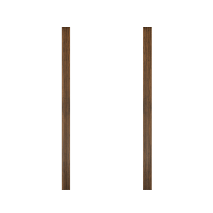 Two vertical wooden slats in dark walnut finish from Murphy Door® for DIY hidden door installation.