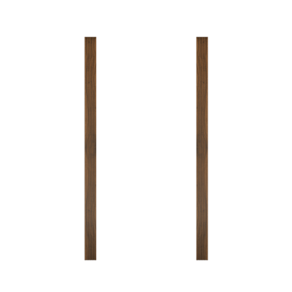 Two vertical wooden slats in dark walnut finish from Murphy Door® for DIY hidden door installation.