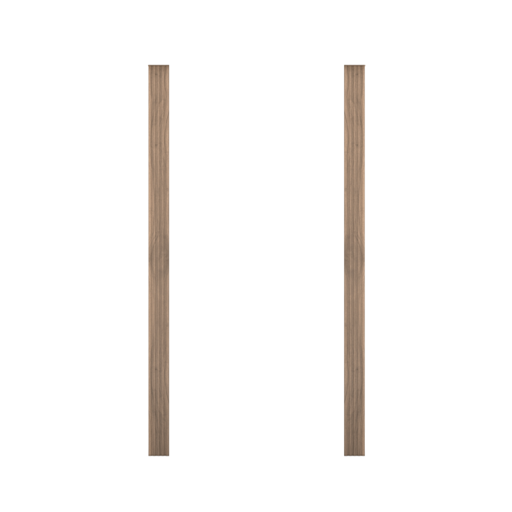 Two vertical wooden trim pieces in light walnut finish for Murphy Door® hidden door installations.