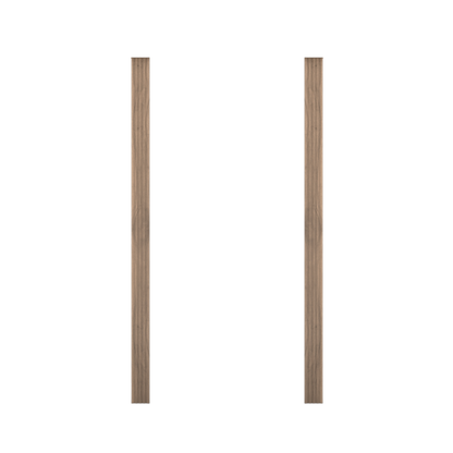 Two vertical wooden trim pieces in light walnut finish for Murphy Door® hidden door installations.