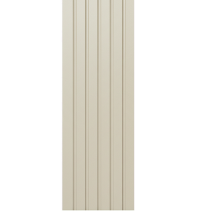 Murphy Door® beige V-groove panel for a hidden door, offering seamless design.