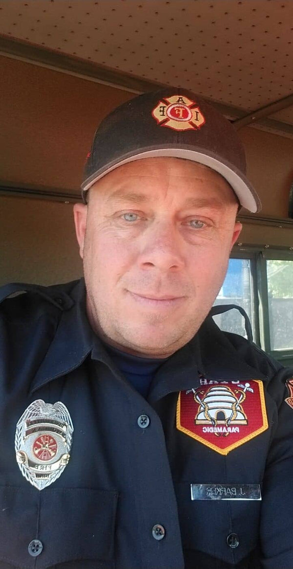 Jeremy Barker in his firefighter uniform, Roy City Fire Department, Roy, Utah