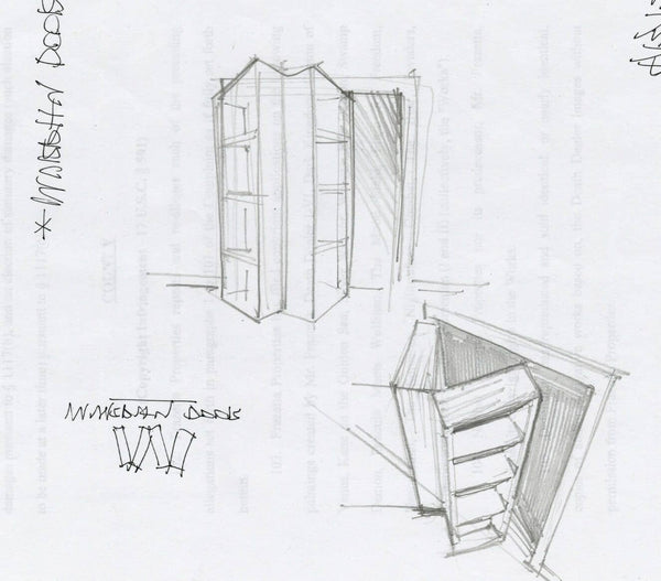Original hand drawn sketch of the Murphy Door bookshelf door concept