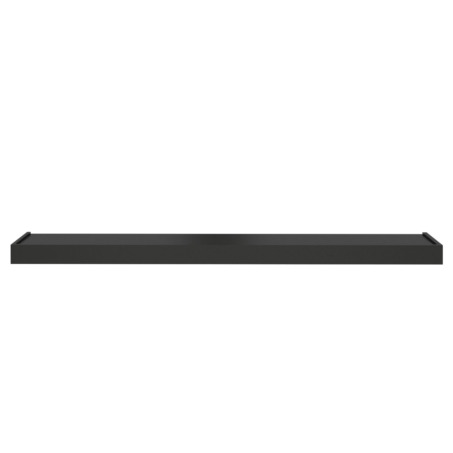 A long, black Murphy Door® floating wall shelf with a matte finish and subtle raised ends.