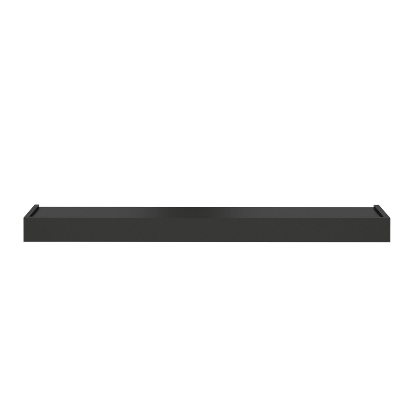 Murphy Door® black floating wall ledge, sleek and modern, with a subtle raised edge.