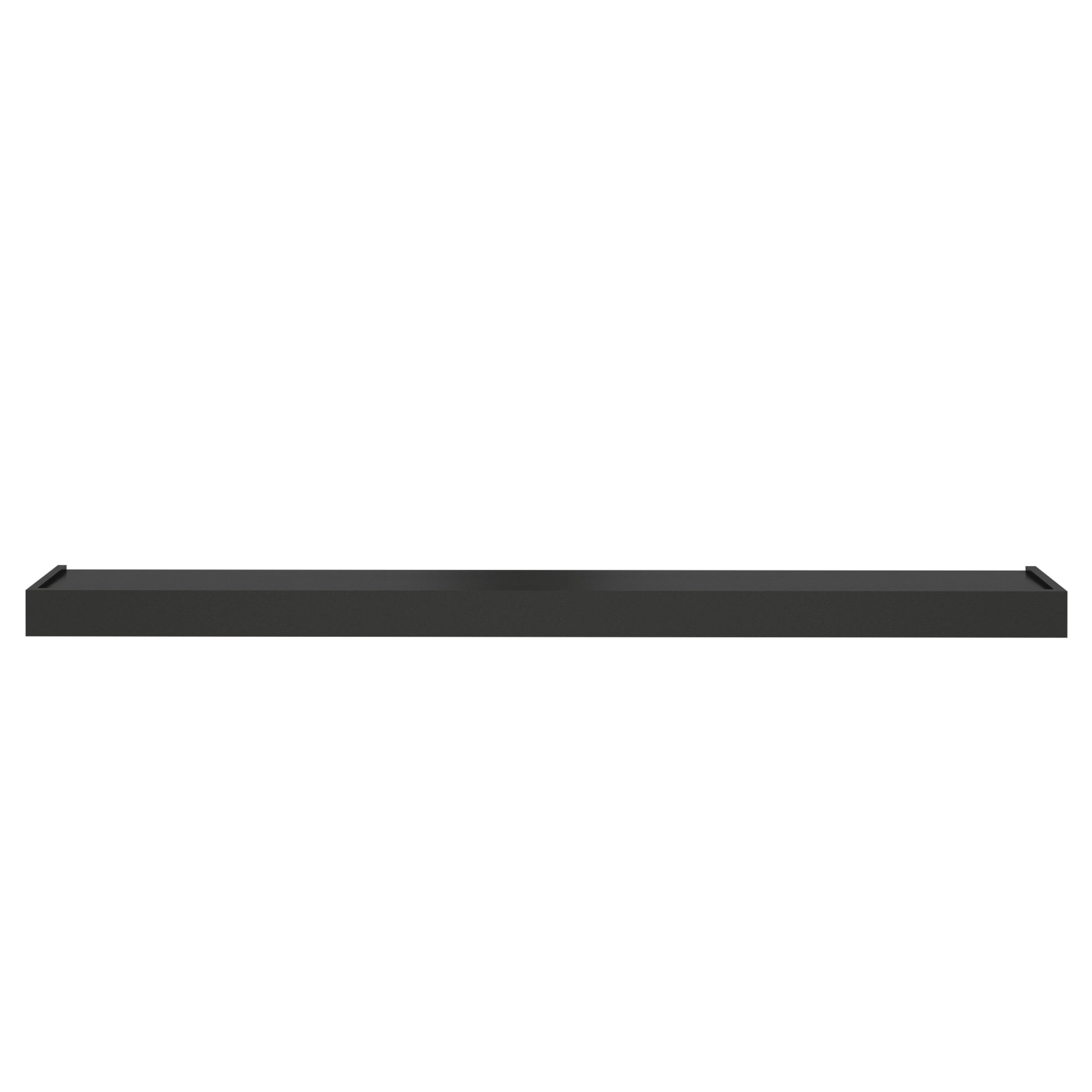 Murphy Door® black floating wall shelf with raised ends.