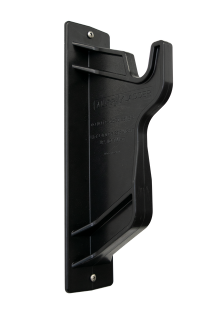Murphy Door® black plastic Murphy Ladder wall-mount storage hook with engraved safety warnings.