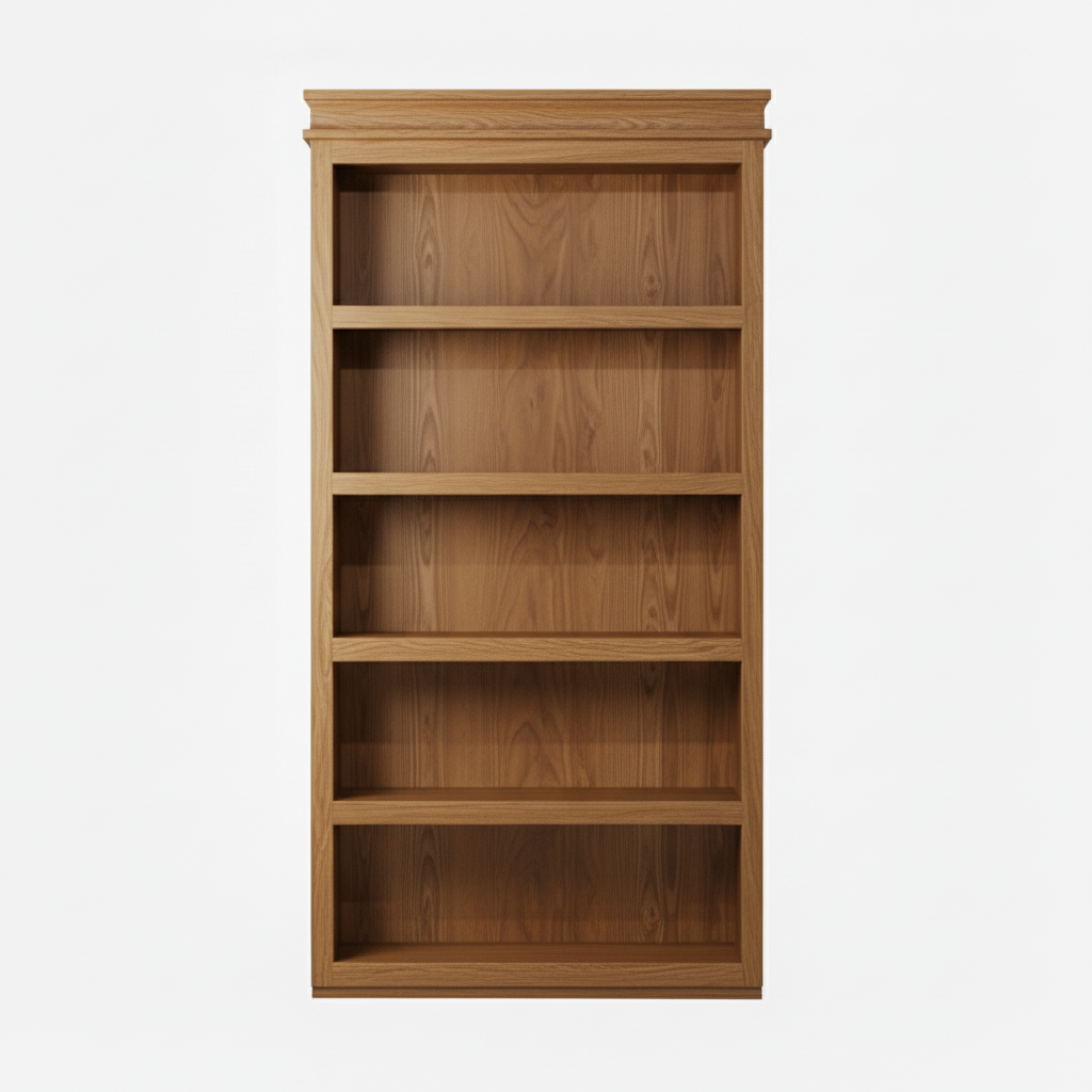 Maple / Medium Stain finish variation for Murphy Door® light oak wooden bookcase with five empty shelves, featuring natural wood grain and traditional styling.
