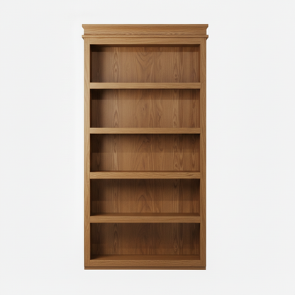 Maple / Medium Stain finish variation for Murphy Door® light oak wooden bookcase with five empty shelves, featuring natural wood grain and traditional styling.