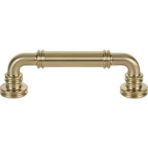 Murphy Door® brushed gold cabinet pull handle with decorative rings and layered round bases.