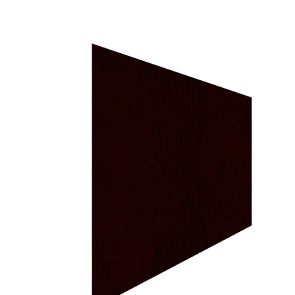 Angled dark reddish-brown lower slab cabinet door with visible wood grain