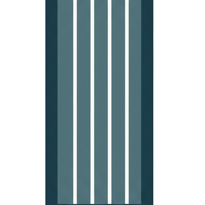 Murphy Door® hidden door with four wide blue-green vertical stripes separated by thin white lines, framed by dark blue.