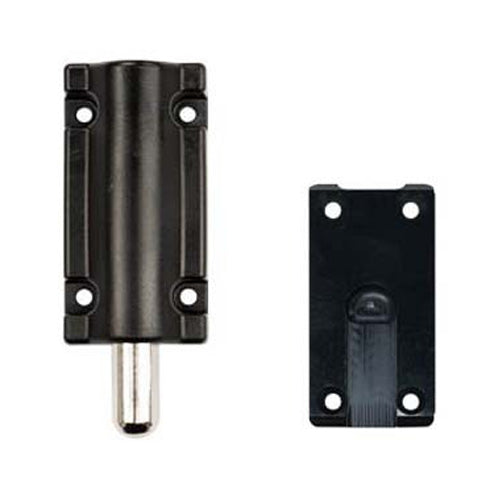 Murphy Door® Friction Catch Only hardware, black plastic and metal, for Flush Mount 2.0 Single Door applications.