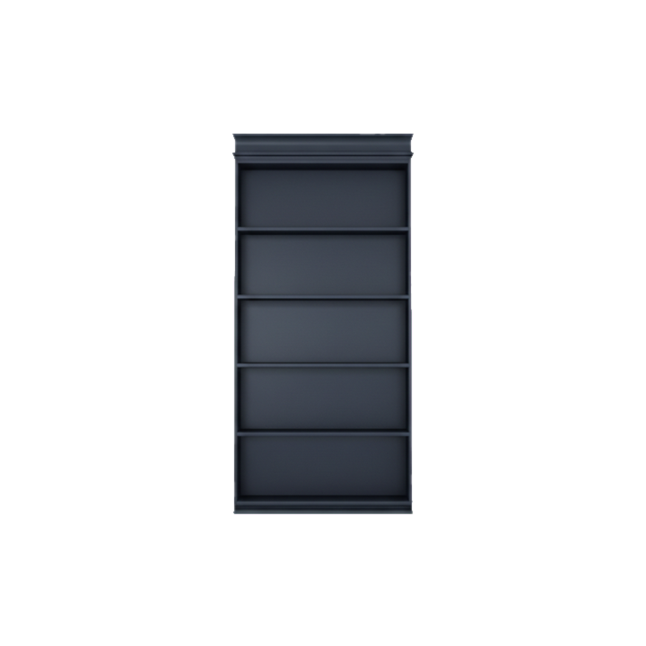 Dark gray Murphy Door® five-shelf storage cabinet with classic molding.