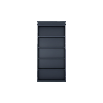 Dark gray Murphy Door® five-shelf storage cabinet with classic molding.