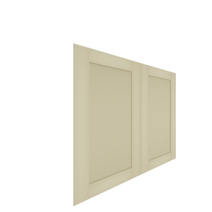 Murphy Door® hidden door: light beige fluted wall paneling design in a modern room corner.