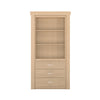 Murphy Door® light wood hidden door bookcase with 2 open shelves and 3 drawers.
