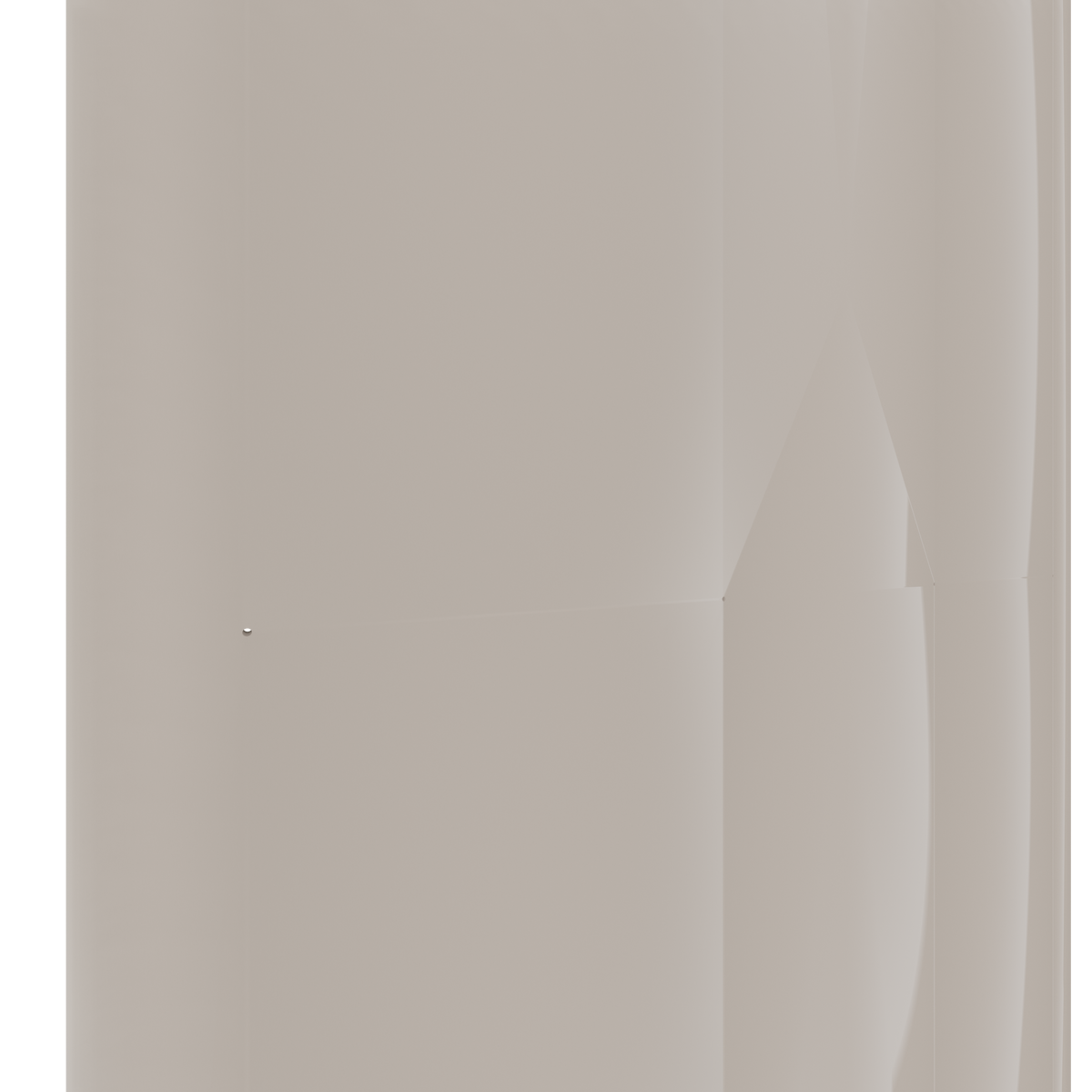 Murphy Door® hidden door in a seamless light neutral tone, with subtle vertical panels and a dark left edge.
