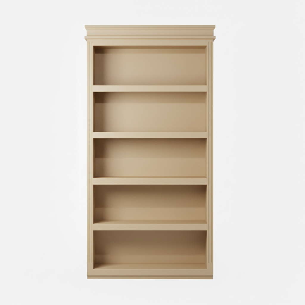 Paint Grade MDF / Unfinished finish variation for Murphy Door® light oak wooden bookcase with five empty shelves, featuring natural wood grain and traditional styling.