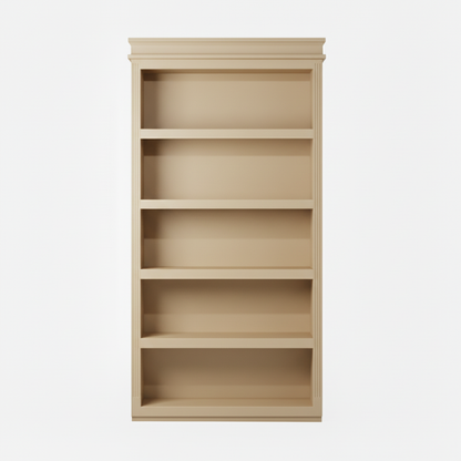 Paint Grade MDF / Unfinished finish variation for Murphy Door® light oak wooden bookcase with five empty shelves, featuring natural wood grain and traditional styling.