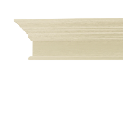 Murphy Door® light beige wood crown molding with a stepped profile on the left and rounded edge.