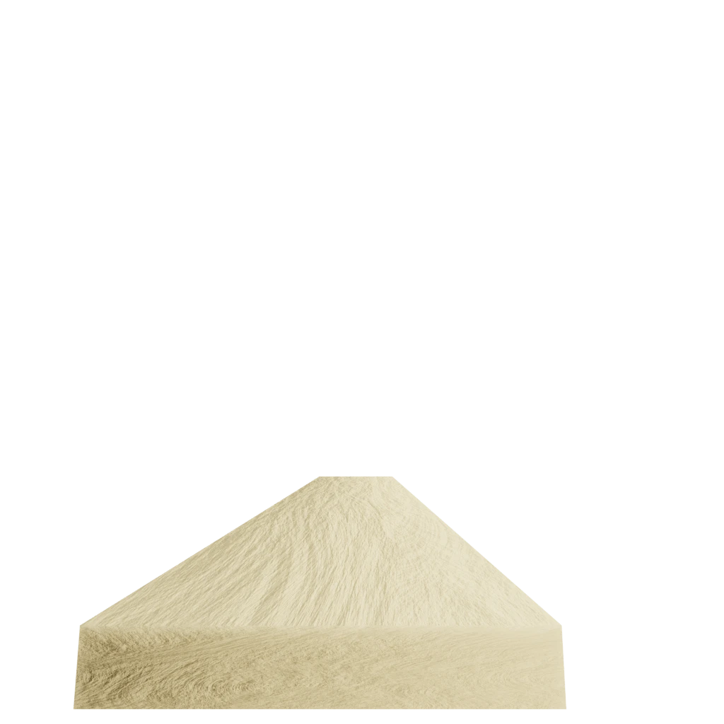 Light beige, short-fibered wedge display for Murphy Door® products on black background.