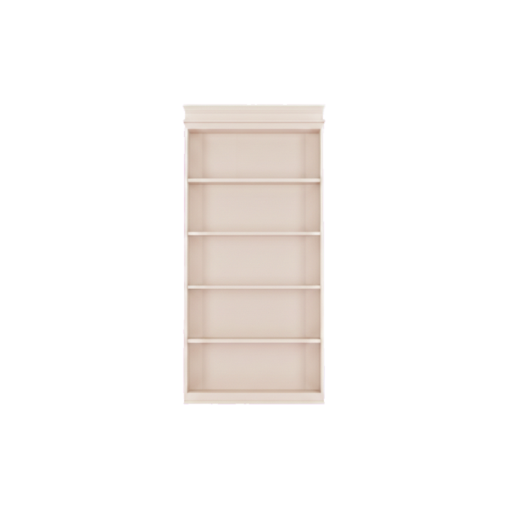 Murphy Door® classic light beige wood bookshelf with crown molding and 6 shelves.