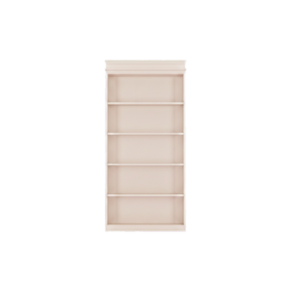 Murphy Door® classic light beige wood bookshelf with crown molding and 6 shelves.