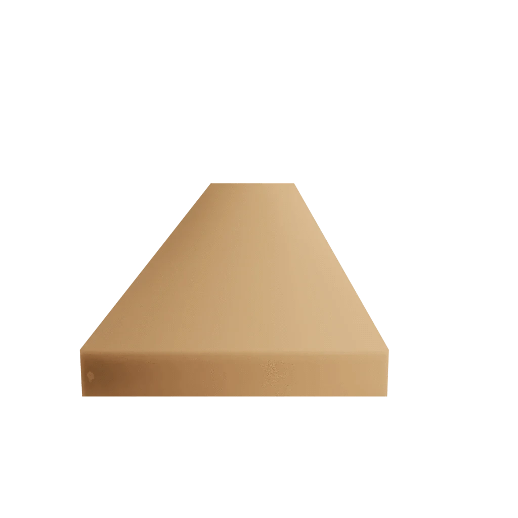 Light brown paint grade bottom pocket shelf with a smooth finish, flat front and angled back