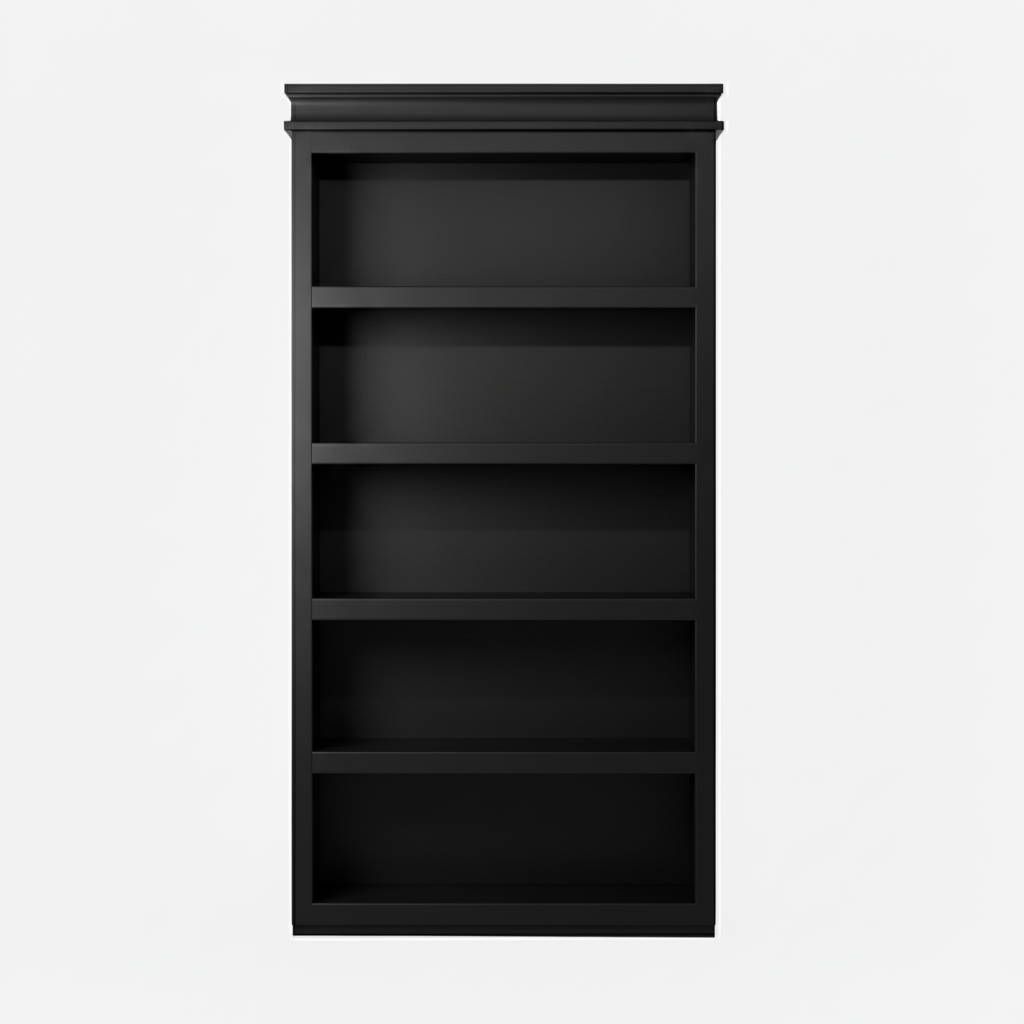 Paint Grade MDF / Black finish variation for Murphy Door® light oak wooden bookcase with five empty shelves, featuring natural wood grain and traditional styling.