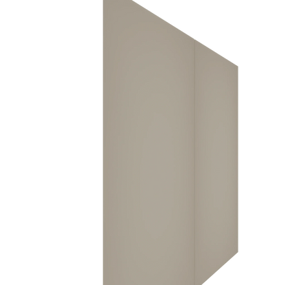 Upper Inset Slab Cabinet Door, left French style, in a soft greige paint finish, shown at an angle