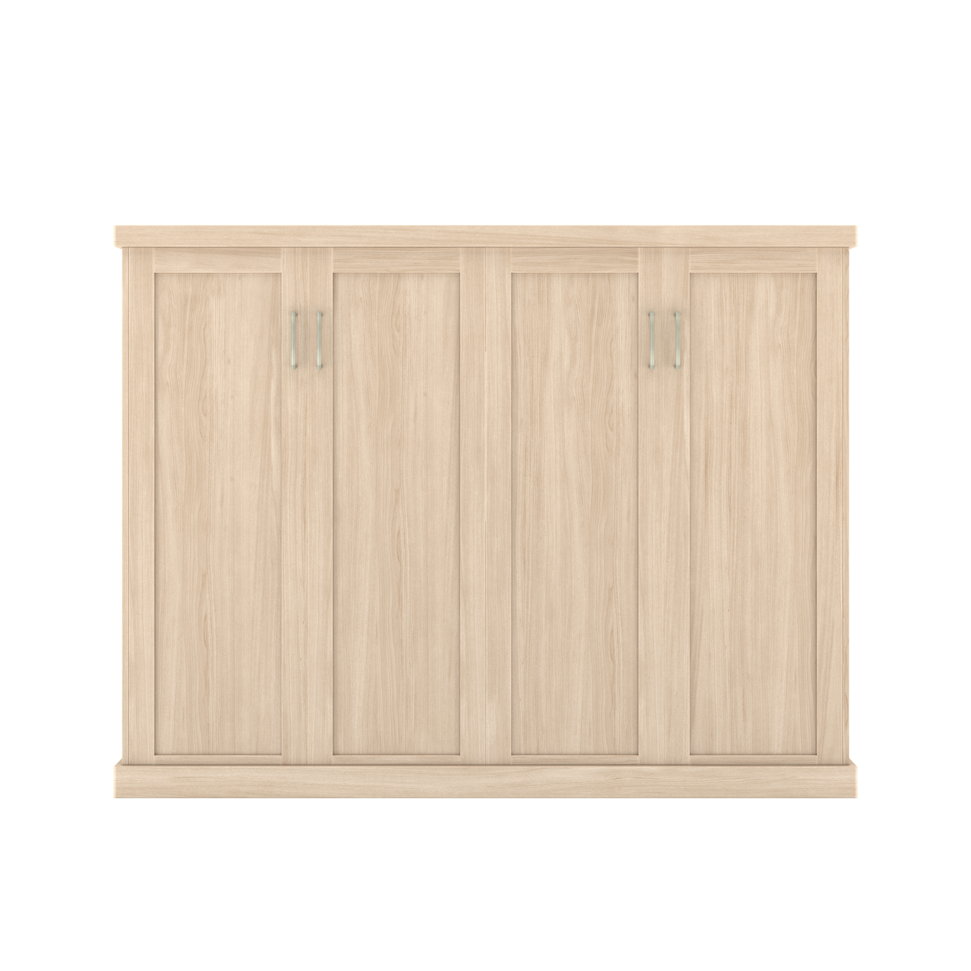 Murphy Door® light wood hidden door with four Shaker panels and two sets of silver handles.