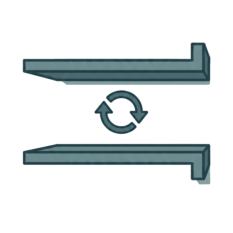 Murphy Door® reversible teal/grey hidden shelves with beveled and L-shaped ends, and a refresh icon.
